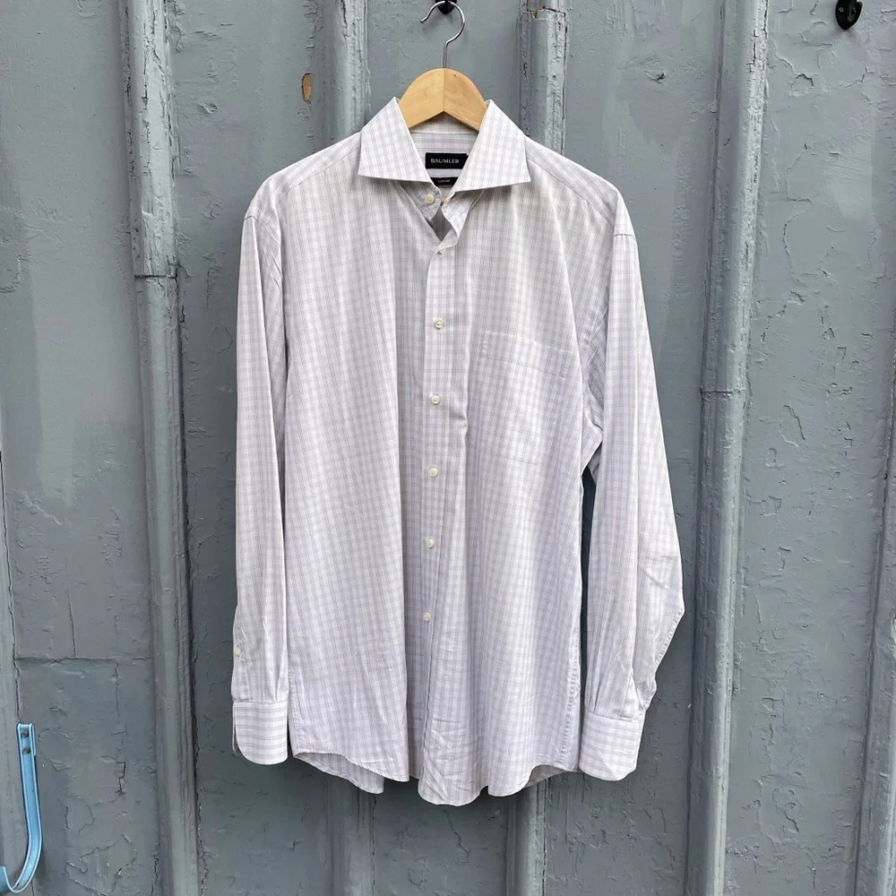 Baumler Brown White Blue  Windowpane Check Button down, size 41 (16)